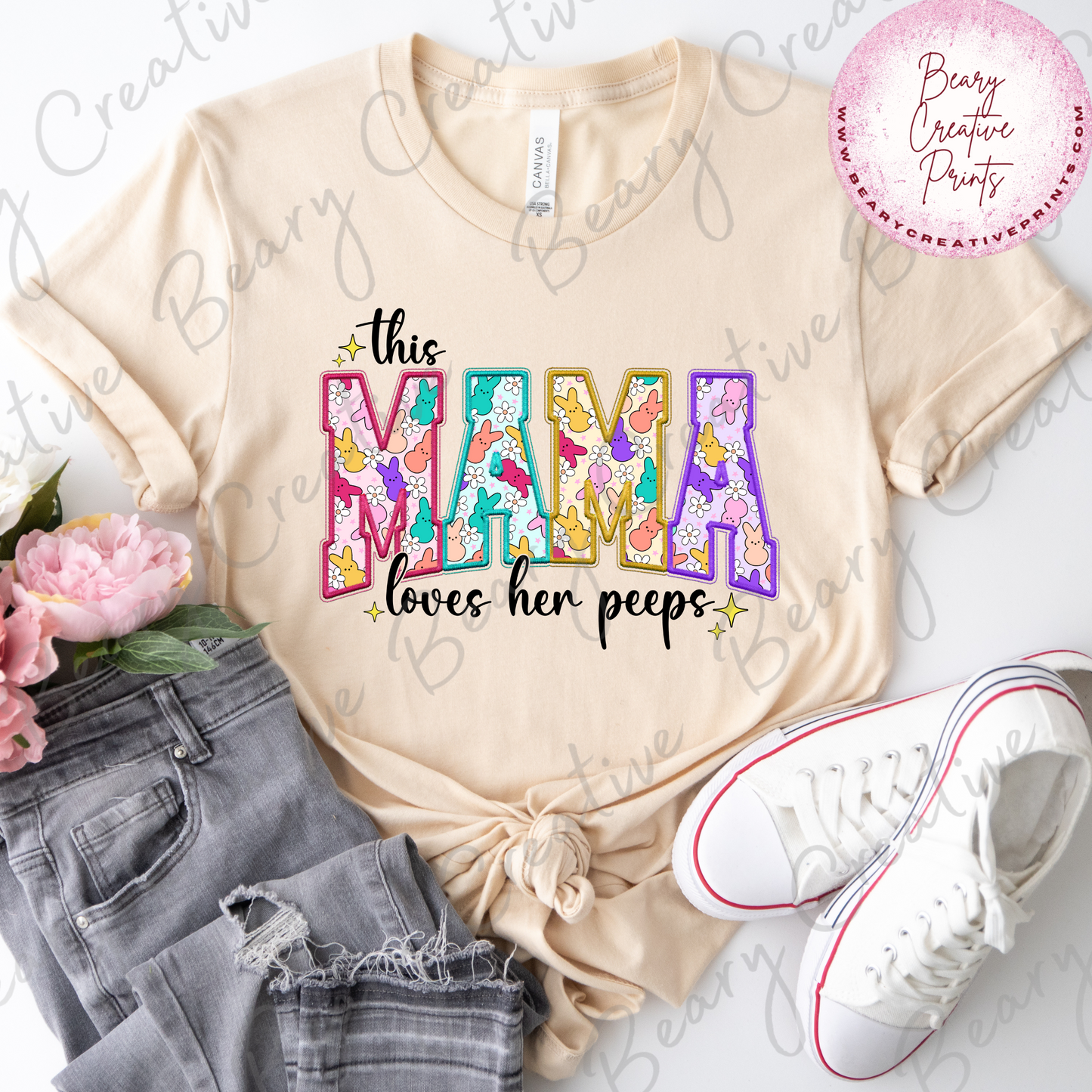 This Mama Loves Her Peeps on a Cream Unisex T-shirt