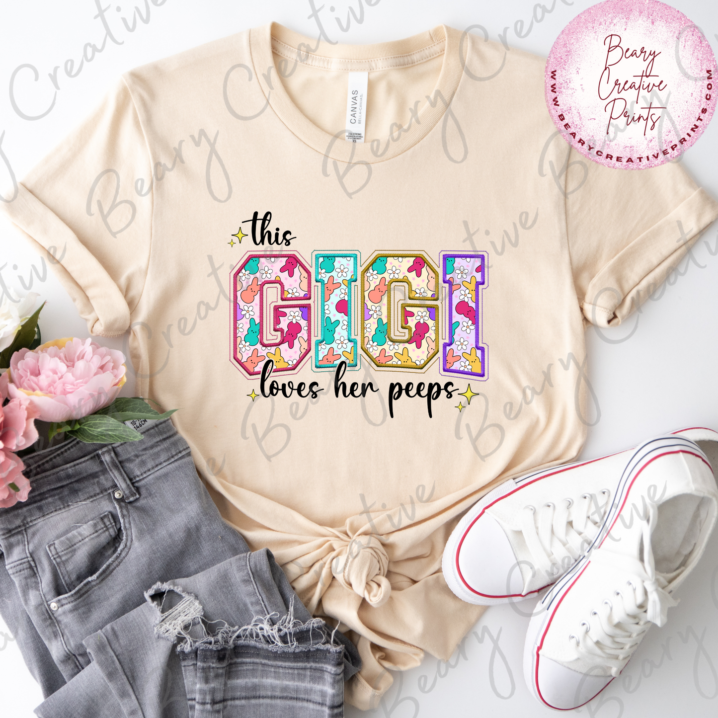 This Gigi Loves Her Peeps on a Cream Unisex T-shirt
