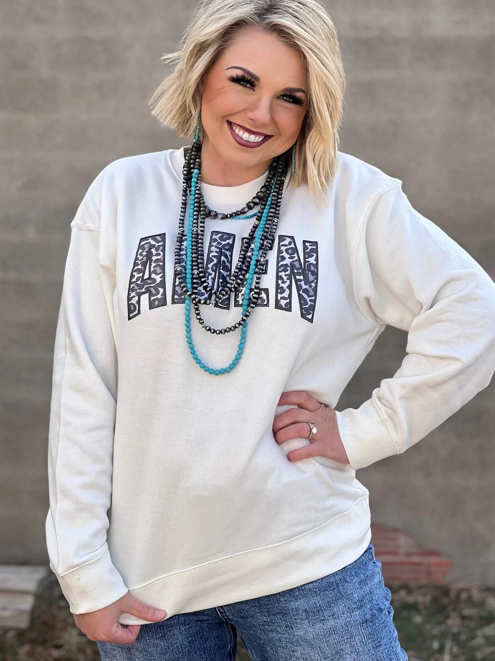 Amen With Grey Leopard Applique Sweatshirt