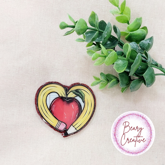 Pencil Apple Heart Badge Reel