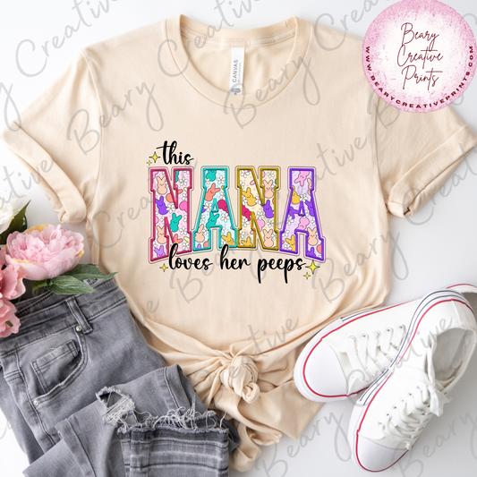 This Nana Loves Her Peeps on a Cream Unisex T-shirt