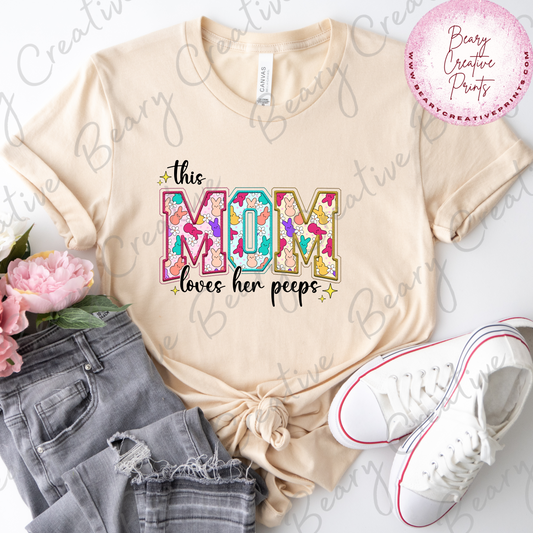 This Mom Loves Her Peeps on a Cream Unisex T-shirt