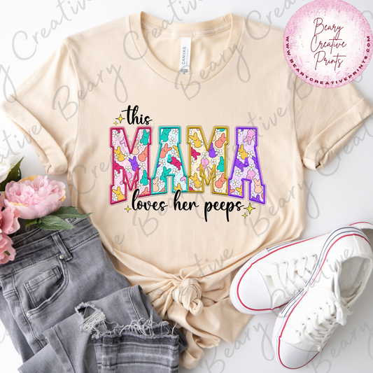 This Mama Loves Her Peeps on a Cream Unisex T-shirt