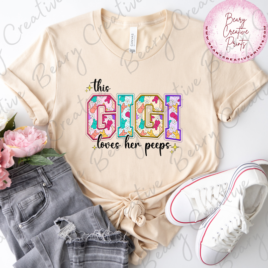 This Gigi Loves Her Peeps on a Cream Unisex T-shirt