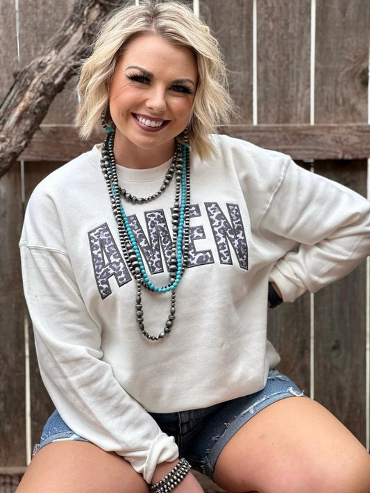 Amen With Grey Leopard Applique Sweatshirt