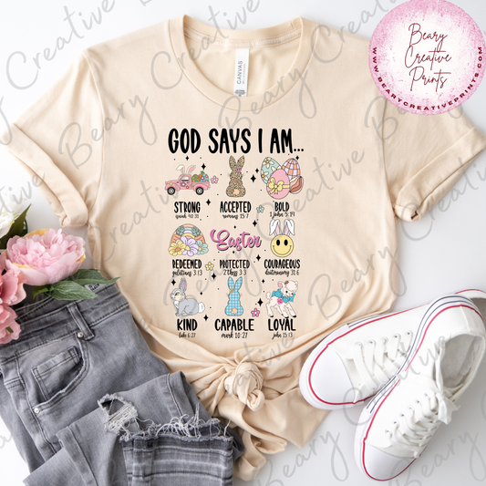 God Says I Am.... on a Cream Unisex T-shirt